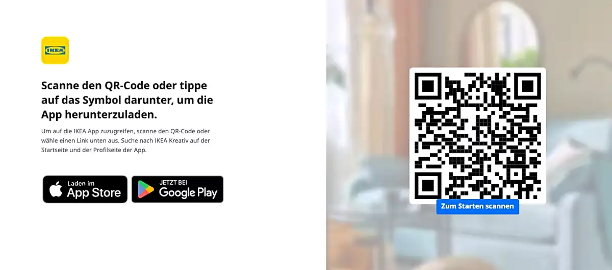Download IKEA App - QR-Code mit Kamera scannen