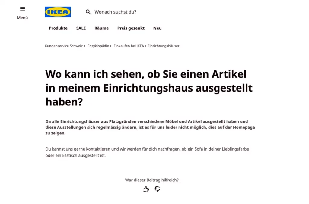 IKEA Homepage - Artikel Ausstellung Möbelhaus