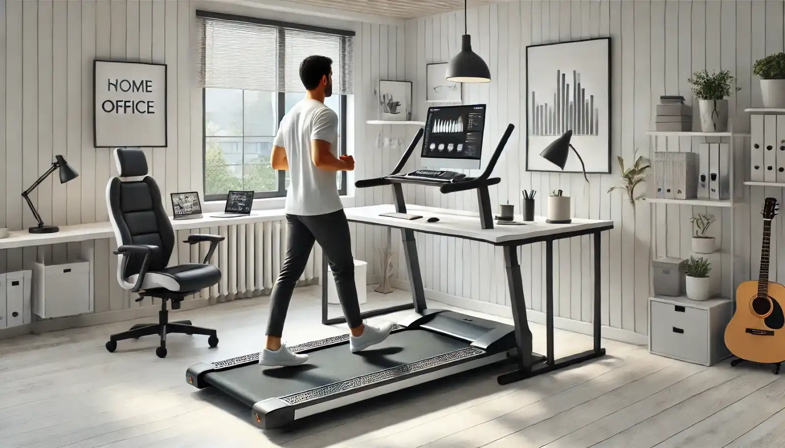 Walking pad and treadmill in a modern home office